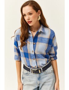 Olalook Women's Saks Blue-Baby Blue Plaid Lumberjack Shirt