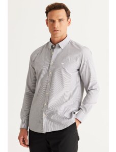 AC&Co / Altınyıldız Classics Men's Anthracite-White Slim Fit Slim Fit Button-down Collar Cotton Striped Shirt