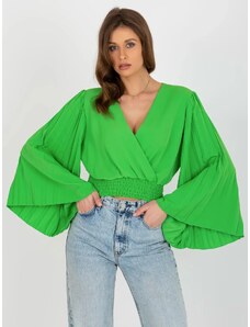 Nevšední zelený crop top se zvonovými rukávy FPrice, jedna velikost