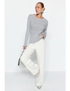Trendyol šedý stříbřitý pletený svetr s výstřihem