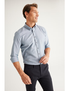 AC&Co / Altınyıldız Classics Men's Gray Buttoned Collar Easy to Iron Cotton Slim Fit Slim Fit Oxford Shirt