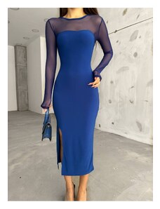 BİKELİFE Women's Blue Slit Detailed Lycra Pencil Dress