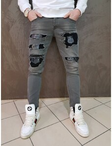 BAXMEN - Pánské šedé džíny s nášivkami