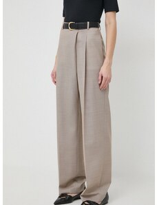 Vlněné kalhoty BOSS jednoduché, high waist