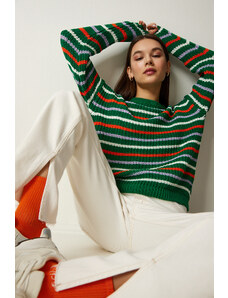 Happiness İstanbul Women's Green Striped Knitwear Sweater