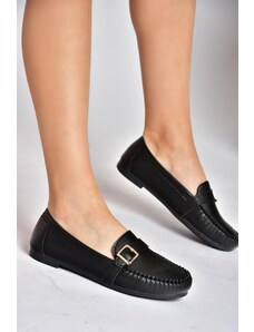 Fox Shoes Black Women's Daily Flats with Buckle Detail.