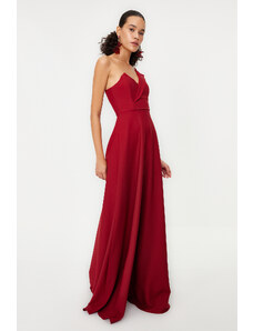 Trendyol Burgundy Plain Fitted Unlined Woven Evening Dress & Prom Dress