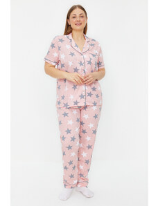 Trendyol Curve Powder Single Jersey Knitted Plus Size Pajamas Set
