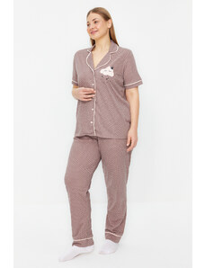 Trendyol Curve Mink Single Jersey Knitted Plus Size Pajamas Set