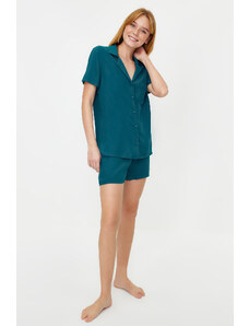 Trendyol Petrol Viscose Shirt-Shorts Woven Pajama Set