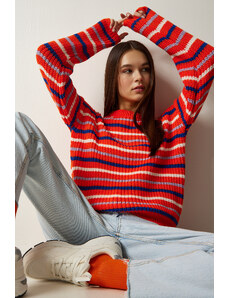 Happiness İstanbul Women's Orange Striped Knitwear Sweater