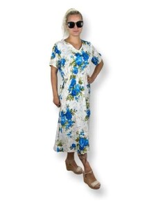 Sale-Letní šaty s rukávky 7852-2 - modré květy