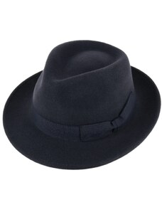 Fiebig Klasický trilby klobouk vlněný se střední krempou Bogart - modrý s modrou stuhou