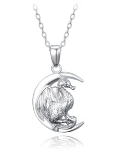MINET Stříbrný náhrdelník drak na měsíci JMAN0513SN45