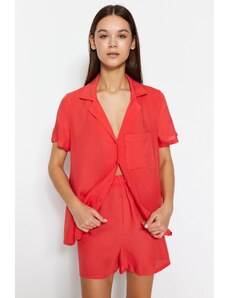 Trendyol Pomegranate Flower Viscose Shirt-Shorts Woven Pajama Set