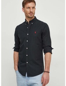 Košile Polo Ralph Lauren pánská, černá barva, slim, s límečkem button-down