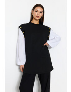 Trendyol Black Button Detailed Shirt Sleeve Knitted Tunic