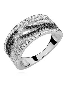 Stříbrný prsten s bílými a černými zirkony - 50 | EU-10 | UK-K | USA-5,5