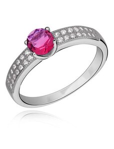 Stříbrný prsten s rubínem a zirkony - Pink, 50 | EU-10 | UK-K | USA-5,5