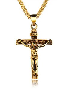 Pánský náhrdelník z chirurgické oceli JEŽÍŠ NA KŘÍŽI ND40542