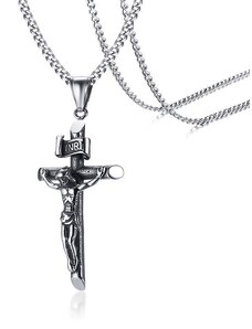 Pánský náhrdelník z chirurgické oceli JEŽÍŠ NA KŘÍŽI ND43427