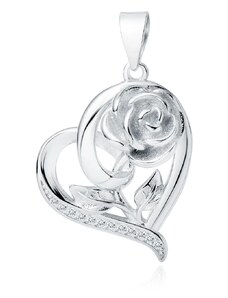 Stříbrný přívěsek růže v srdci se zirkony 14961