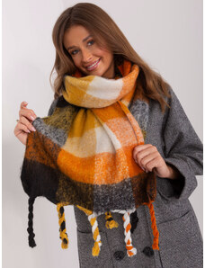 Fashionhunters Teplý černo-oranžový dámský kostkovaný šátek