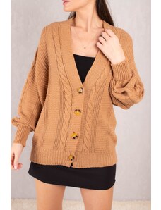 armonika Women's Mink Hair Braid Detail Buttoned Cardigan