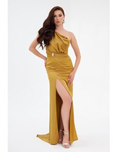 Carmen Saffron Foil One Sleeve Slit Long Evening Dress
