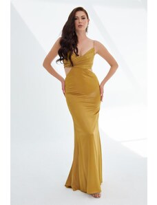 Carmen Saffron Foil Strappy Backless Long Evening Dress