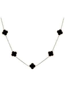 MINET Stříbrný náhrdelník čtyřlístky s bílou perletí a onyxem Ag 925/1000 12,90g