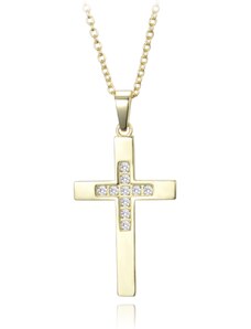 MINET Pozlacený stříbrný náhrdelník křížek s drobnými zirkony JMAN0517GN50
