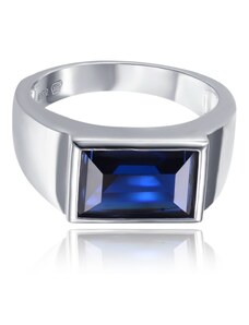 MINET Pánský pečetní stříbrný prsten s modrým zirkonem
