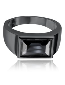 MINET Pánský pečetní stříbrný prsten s černým zirkonem vel. 59
