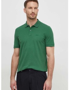 Bavlněné polo tričko BOSS zelená barva