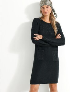 Blancheporte Pulovrové šaty, copánkový vzor černá 34/36