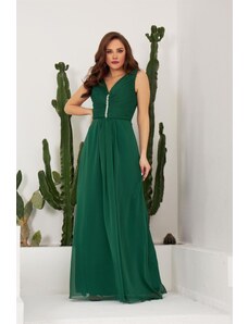 Carmen Emerald Chiffon Long Evening Dress and Invitation Dress with Stone Collar