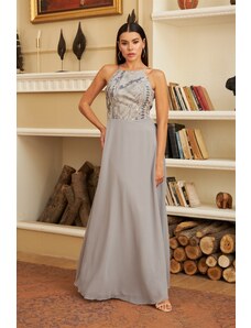 Carmen Indigo Sequined Long Evening Dress with Low-cut Back