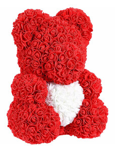 onHand.cz Medvídek z růží srdce - rudý Rose Bear z růží 40 cm