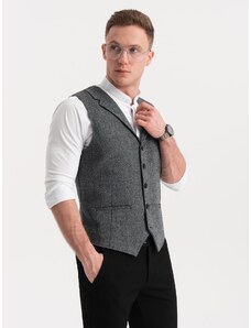 Ombre Clothing Pánská obleková vesta s límcem - grafitová V1 OM-BLZV-0105