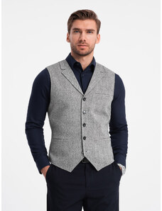 Ombre Clothing Pánská obleková vesta s límcem - šedá V2 OM-BLZV-0105
