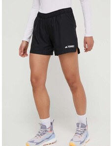 Sportovní šortky adidas TERREX Multi dámské, černá barva, hladké, medium waist, HZ6284