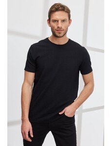 AC&Co / Altınyıldız Classics Men's Black Slim Fit Slim Fit Crew Neck Soft Button Basic T-Shirt