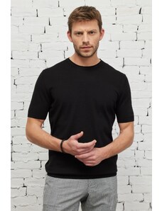 ALTINYILDIZ CLASSICS Men's Black Standard Fit Regular Cut Crew Neck 100% Cotton Knitwear T-Shirt