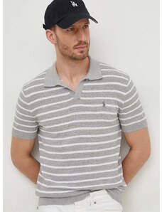 Polo tričko se lněnou směsí Polo Ralph Lauren šedá barva, 710934181