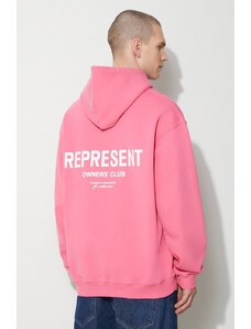 Bavlněná mikina Represent Owners Club Hoodie pánská, růžová barva, s kapucí, s potiskem, OCM407.144