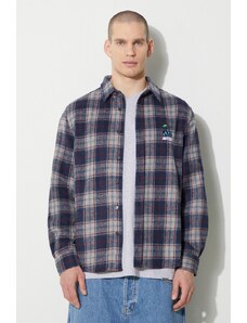 Košile Butter Goods Cherry Flannel Shirt pánská, tmavomodrá barva, regular, s klasickým límcem, BGQ423D12302