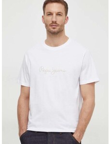 Bavlněné tričko Pepe Jeans Chris bílá barva, s potiskem
