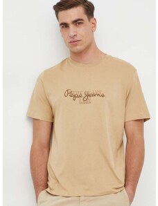 Bavlněné tričko Pepe Jeans Chris béžová barva, s potiskem