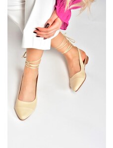 Fox Shoes Beige Women's Ballerina Flats with Ankle Straps